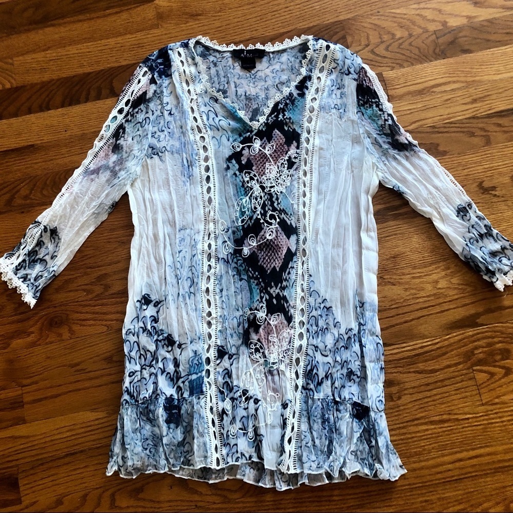 Alberto Makali boho chic accordion 3/4 sleeve Top size Small - Picture 6 of 8